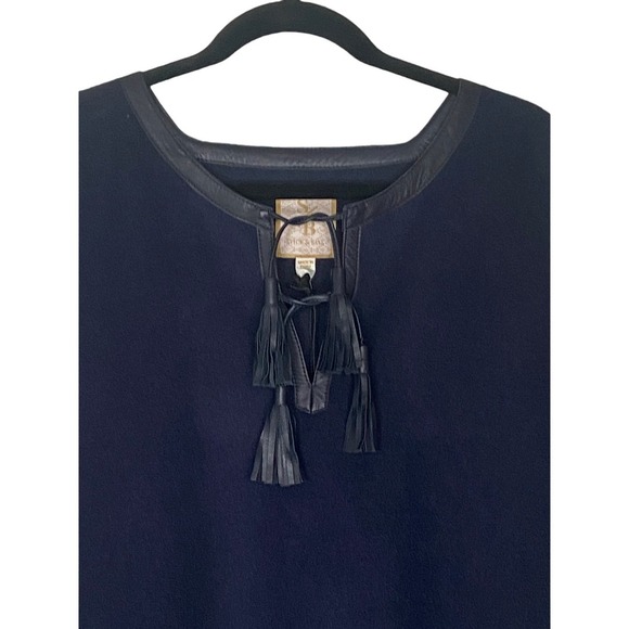 Stick & Ball Navy Blue Baby Alpaca Lambskin Leather Trimmed Poncho NWT $425.00 - Picture 6 of 15